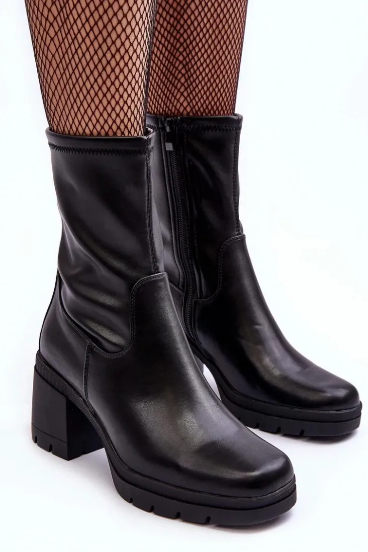 Damskie Buty Sergio Leone Skórzane Botki Damskie Na Masywnym Obcasie Czarne Fllavie