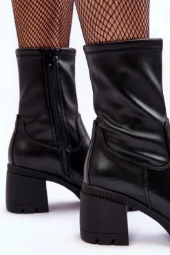 Damskie Buty Sergio Leone Skórzane Botki Damskie Na Masywnym Obcasie Czarne Fllavie