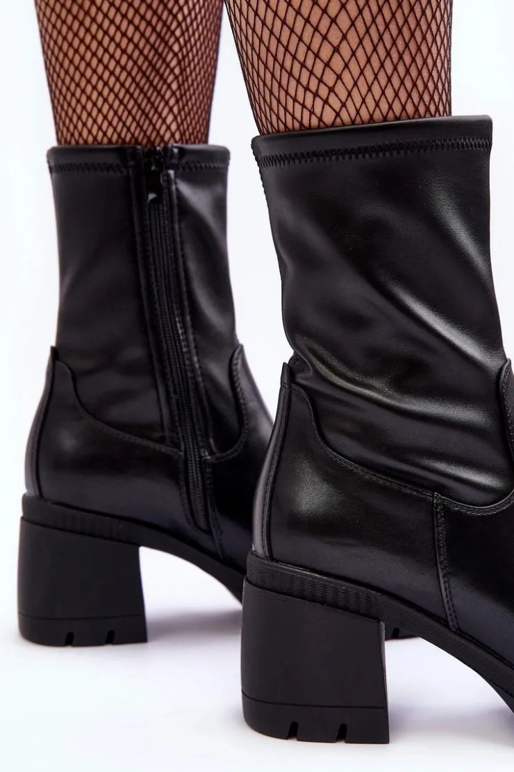 Damskie Buty Sergio Leone Skórzane Botki Damskie Na Masywnym Obcasie Czarne Fllavie