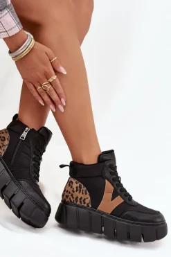 Damskie Buty damskie Vinceza Skórzane Botki Damskie Na Platformie Ocieplane Vinceza 66838 Czarne