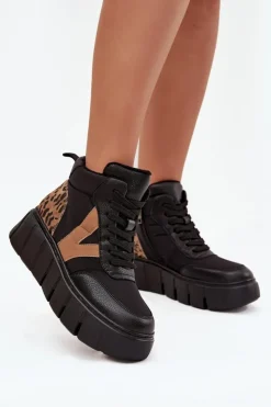 Damskie Buty damskie Vinceza Skórzane Botki Damskie Na Platformie Ocieplane Vinceza 66838 Czarne