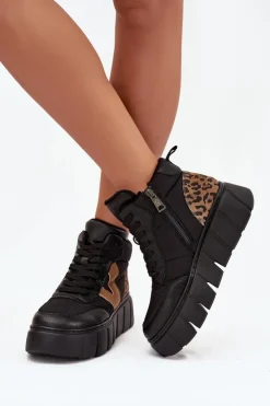 Damskie Buty damskie Vinceza Skórzane Botki Damskie Na Platformie Ocieplane Vinceza 66838 Czarne