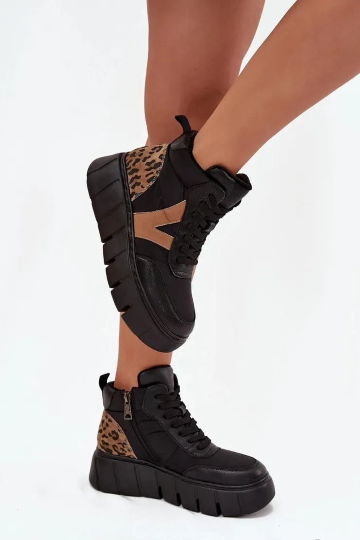 Damskie Buty damskie Vinceza Skórzane Botki Damskie Na Platformie Ocieplane Vinceza 66838 Czarne