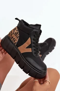 Damskie Buty damskie Vinceza Skórzane Botki Damskie Na Platformie Ocieplane Vinceza 66838 Czarne