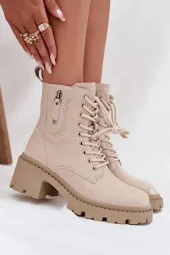 Sale Buty damskie Vinceza Skórzane Botki Damskie Na Klocku Ocieplane Vinceza 86418 Beżowe Beżowy