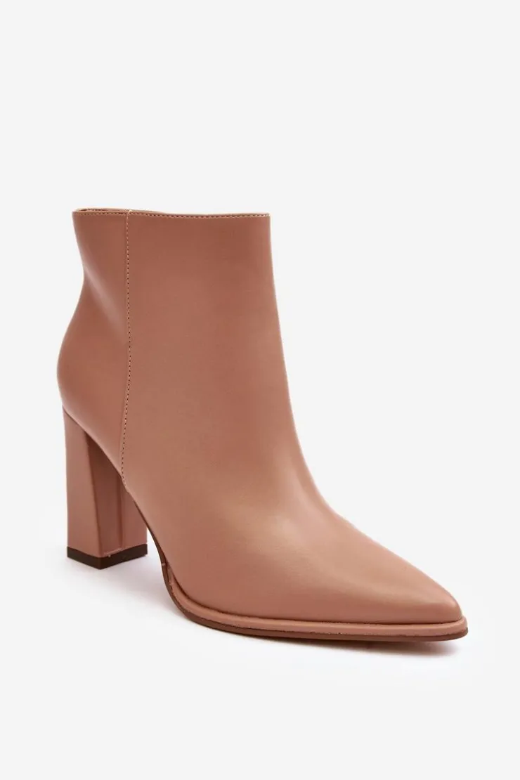 Clearance Boto Skórzane Botki Damskie Na Słupku Beżowe Saitana