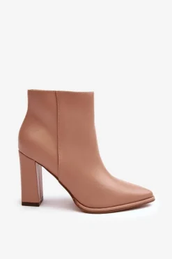 Clearance Boto Skórzane Botki Damskie Na Słupku Beżowe Saitana