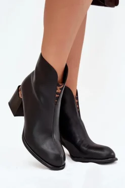 Damskie Buty damskie Vinceza Skórzane Botki Damskie Na Słupku Vinceza 66811 Czarne