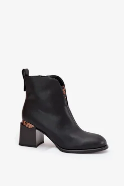 Damskie Buty damskie Vinceza Skórzane Botki Damskie Na Słupku Vinceza 66811 Czarne