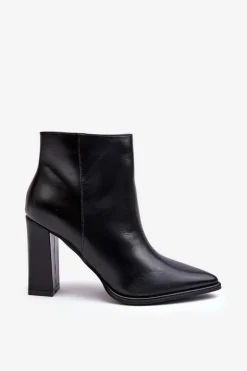 Best Boto Skórzane Botki Damskie Na Słupku Czarne Saitana