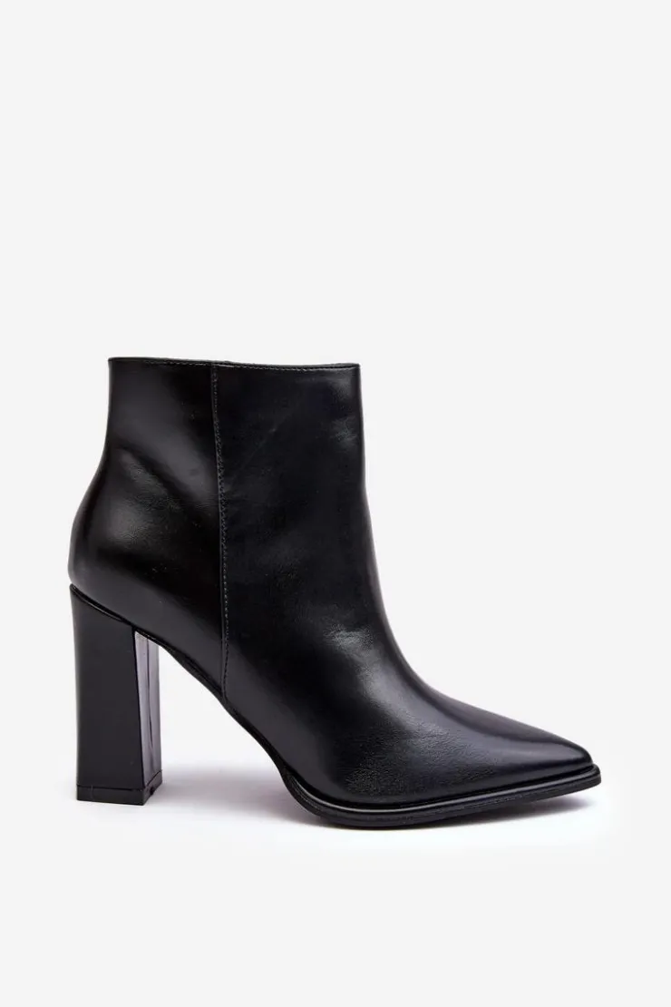 Best Boto Skórzane Botki Damskie Na Słupku Czarne Saitana