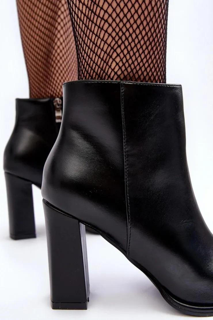 Best Boto Skórzane Botki Damskie Na Słupku Czarne Saitana