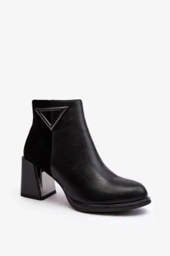 Damskie Damskie buty S.Barski Skórzane Botki Damskie Na Słupku D&A CR8171 Czarne