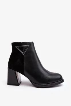 Damskie Damskie buty S.Barski Skórzane Botki Damskie Na Słupku D&A CR8171 Czarne