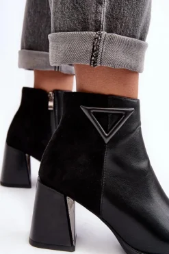 Damskie Damskie buty S.Barski Skórzane Botki Damskie Na Słupku D&A CR8171 Czarne