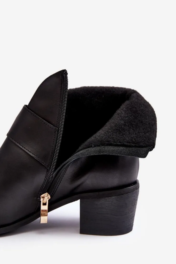 Boto Botki Wiosenne|Botki Ocieplane*Skórzane Botki Damskie Na Niskim Słupku Z Klamrą Czarne Liliane