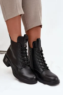 Buty damskie Vinceza Botki Ocieplane|Botki Sznurowane*Skórzane Botki Damskie Na Niskim Obcasie Vinceza 66818 Czarne Czarny