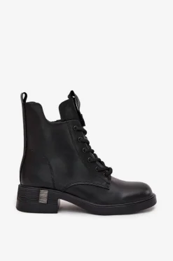 Buty damskie Vinceza Botki Ocieplane|Botki Sznurowane*Skórzane Botki Damskie Na Niskim Obcasie Vinceza 66818 Czarne Czarny