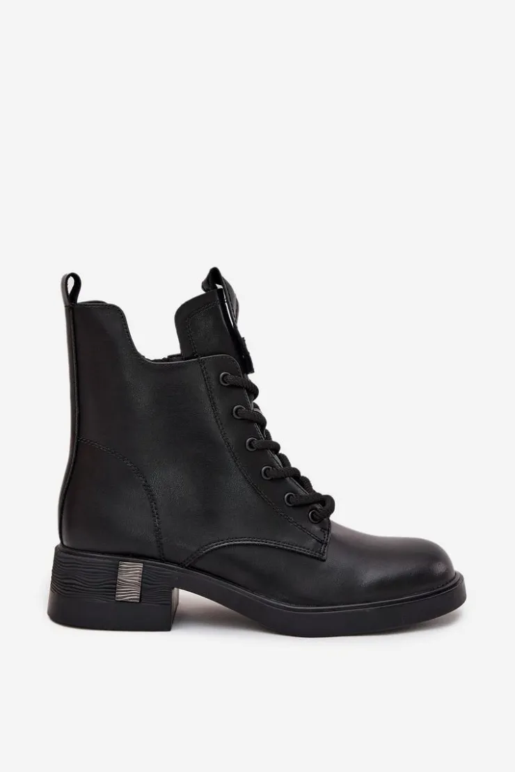 Buty damskie Vinceza Botki Ocieplane|Botki Sznurowane*Skórzane Botki Damskie Na Niskim Obcasie Vinceza 66818 Czarne Czarny