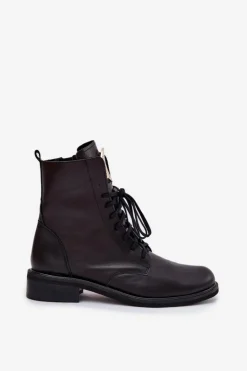 Discount Zazoo Skórzane Botki Damskie Na Płaskim Obcasie Ze Złotym Detalem 3084 Czarne Czarny