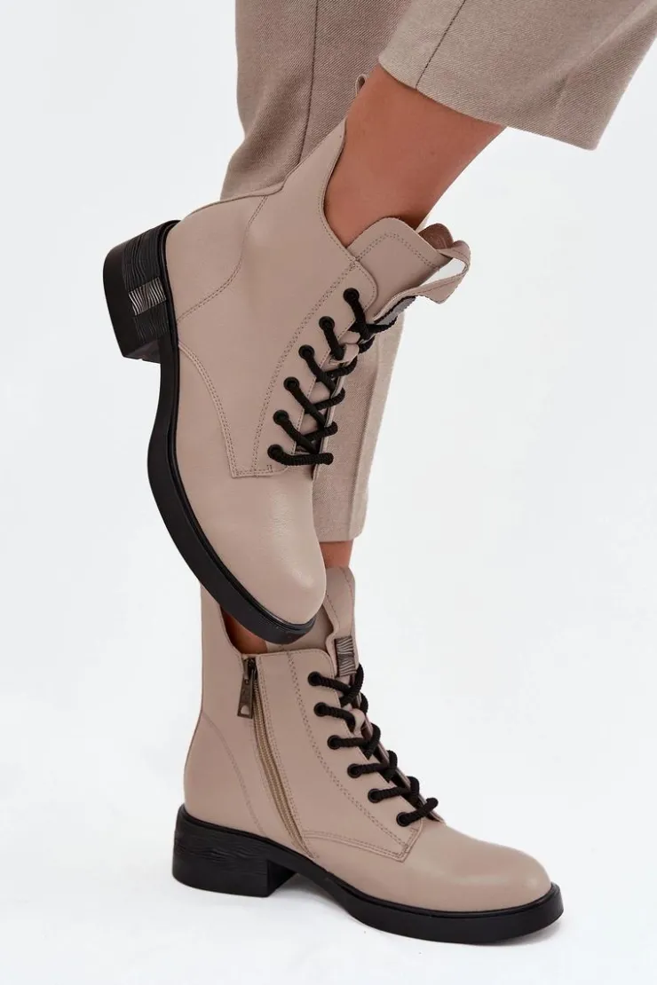 Online Buty damskie Vinceza Skórzane Botki Damskie Na Niskim Obcasie Vinceza 66818 Beżowe Beżowy