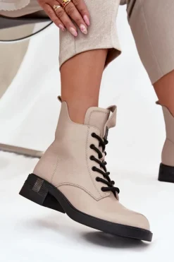 Online Buty damskie Vinceza Skórzane Botki Damskie Na Niskim Obcasie Vinceza 66818 Beżowe Beżowy