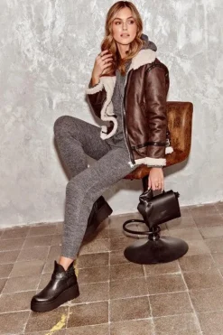 Damskie Zazoo Skórzane Botki Damskie Na Koturnie Platformie Z Paskami 1752 Czarne