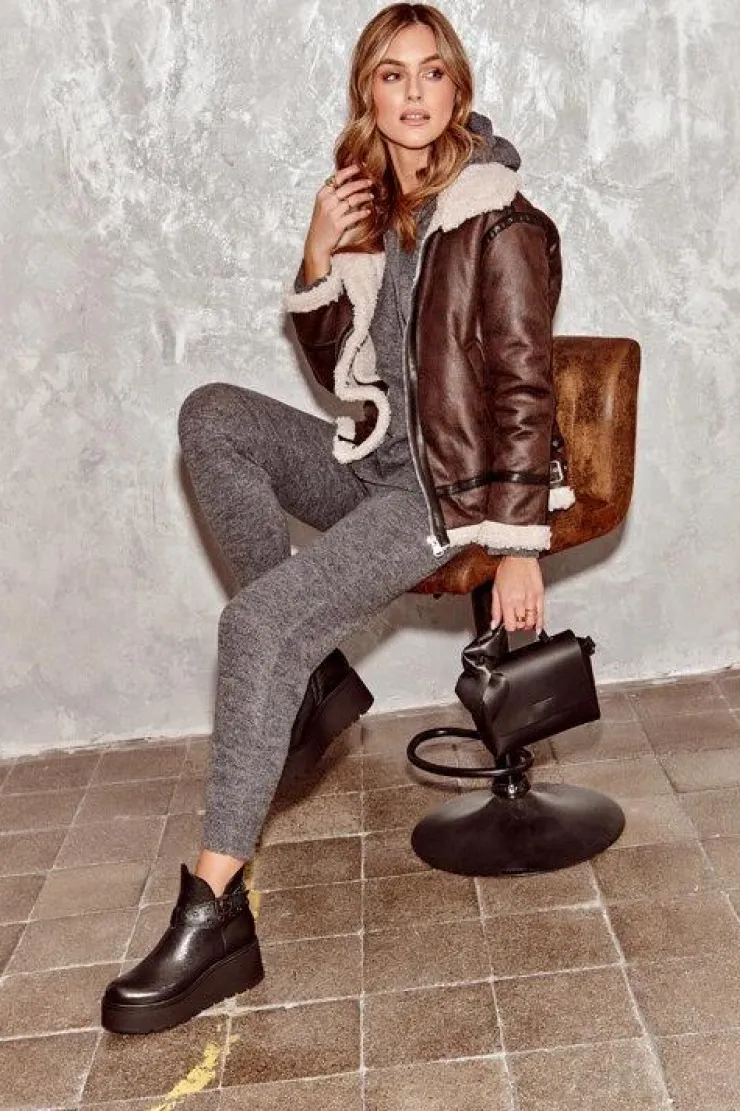 Damskie Zazoo Skórzane Botki Damskie Na Koturnie Platformie Z Paskami 1752 Czarne