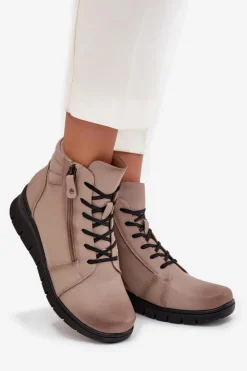 Damskie Buty damskie Vinceza Skórzane Botki Damskie Na Koturnie Ocieplane Vinceza 39963 Beżowe