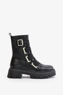 Big Star Shoes Botki Skórzane|Botki Płaskie*Skórzane Botki Damskie Ocieplane Big Star OO274A256 Czarne