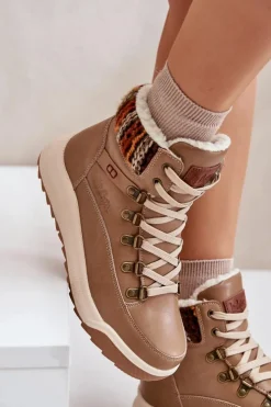 Damskie Lee Cooper Skórzane Botki Damskie Ocieplane LCJ-24-01-2985 Beżowe