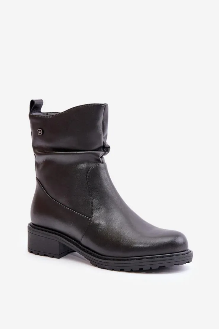 Damskie Buty damskie Vinceza Skórzane Botki Damskie Ocieplane Z Marszczeniem Czarne Vinceza 66714