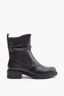 Damskie Buty damskie Vinceza Skórzane Botki Damskie Ocieplane Z Marszczeniem Czarne Vinceza 66714