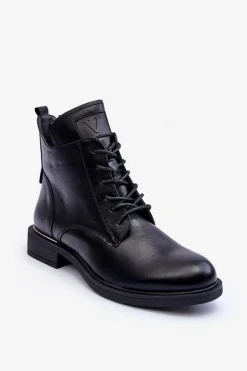 Damskie Buty damskie Vinceza Skórzane Botki Damskie Workery Czarne Tedrick