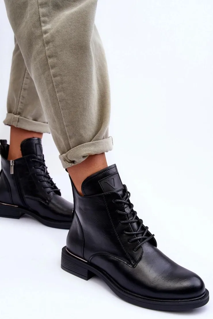 Damskie Buty damskie Vinceza Skórzane Botki Damskie Workery Czarne Tedrick