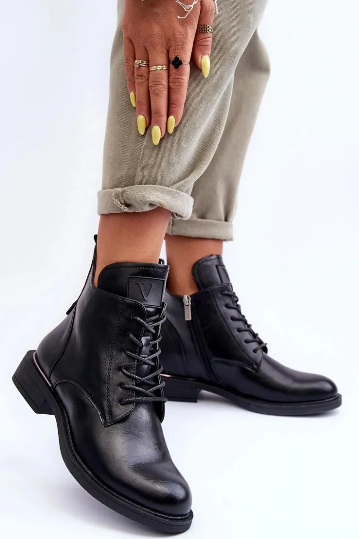 Damskie Buty damskie Vinceza Skórzane Botki Damskie Workery Czarne Tedrick