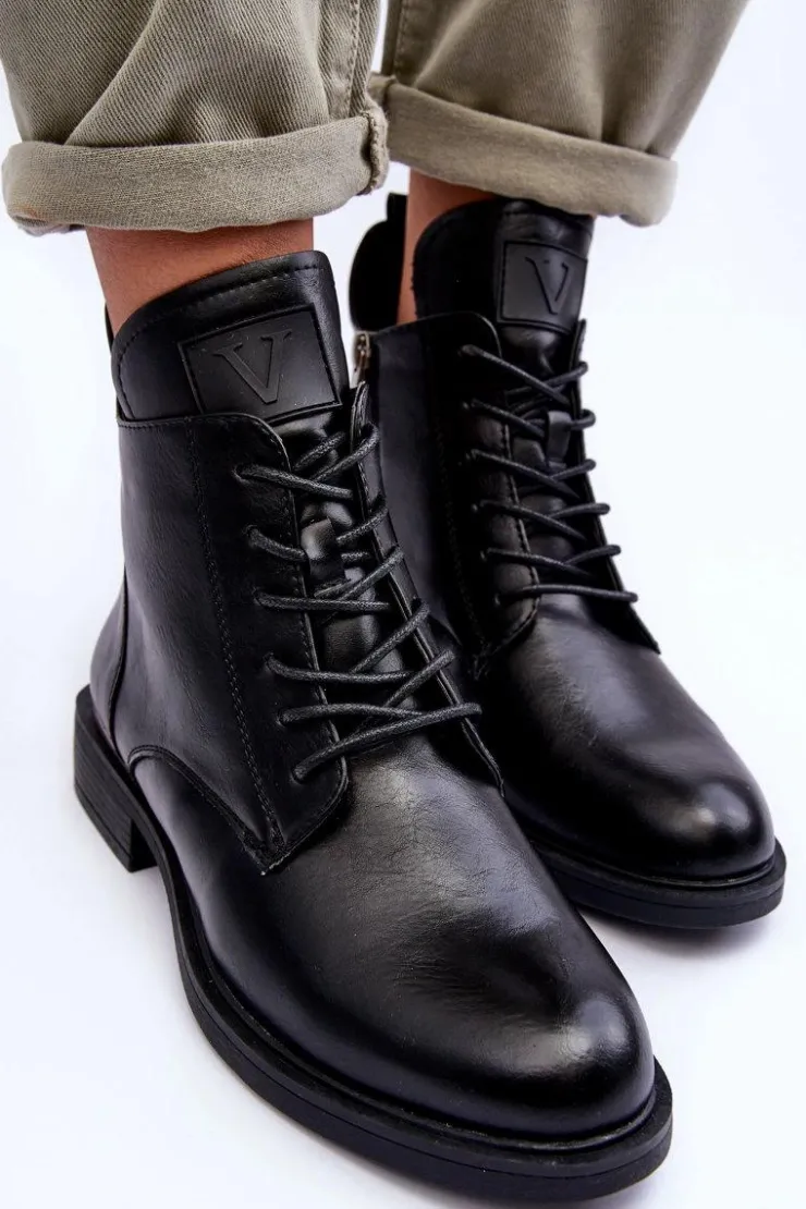 Damskie Buty damskie Vinceza Skórzane Botki Damskie Workery Czarne Tedrick