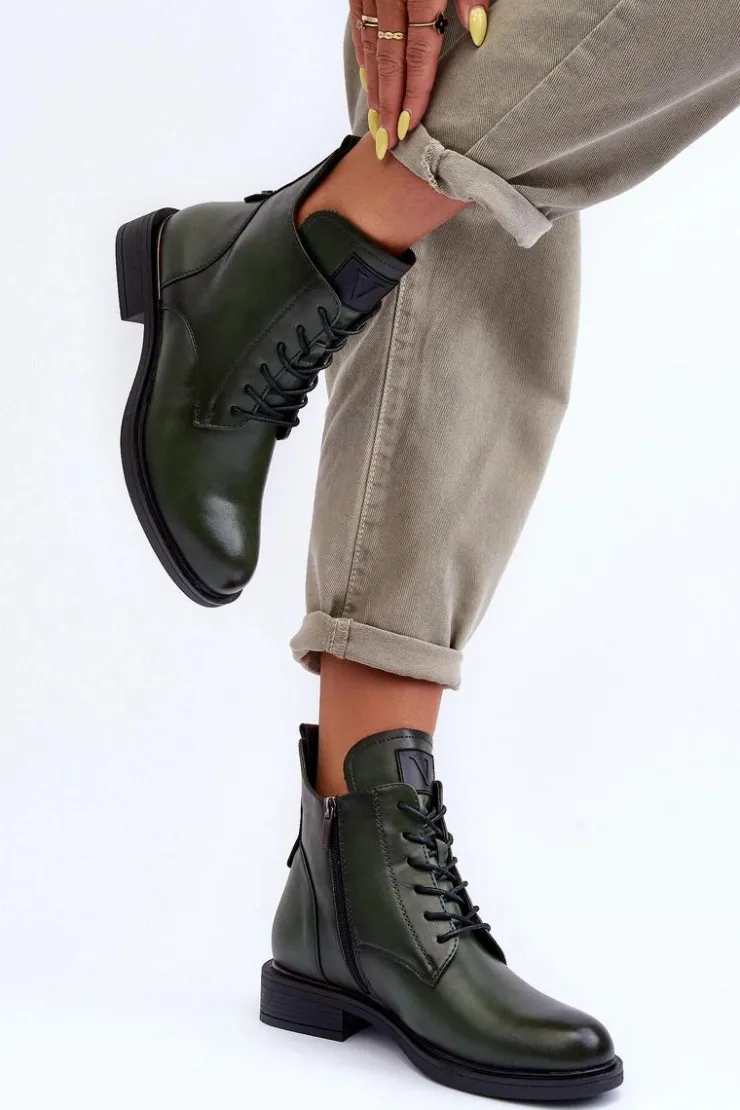 Buty damskie Vinceza Botki Płaskie|Botki Workery*Skórzane Botki Damskie Workery Zielone Tedrick