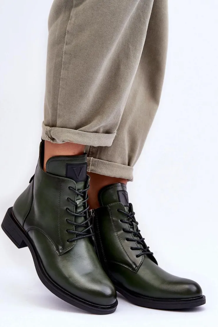 Buty damskie Vinceza Botki Płaskie|Botki Workery*Skórzane Botki Damskie Workery Zielone Tedrick