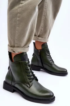 Buty damskie Vinceza Botki Płaskie|Botki Workery*Skórzane Botki Damskie Workery Zielone Tedrick