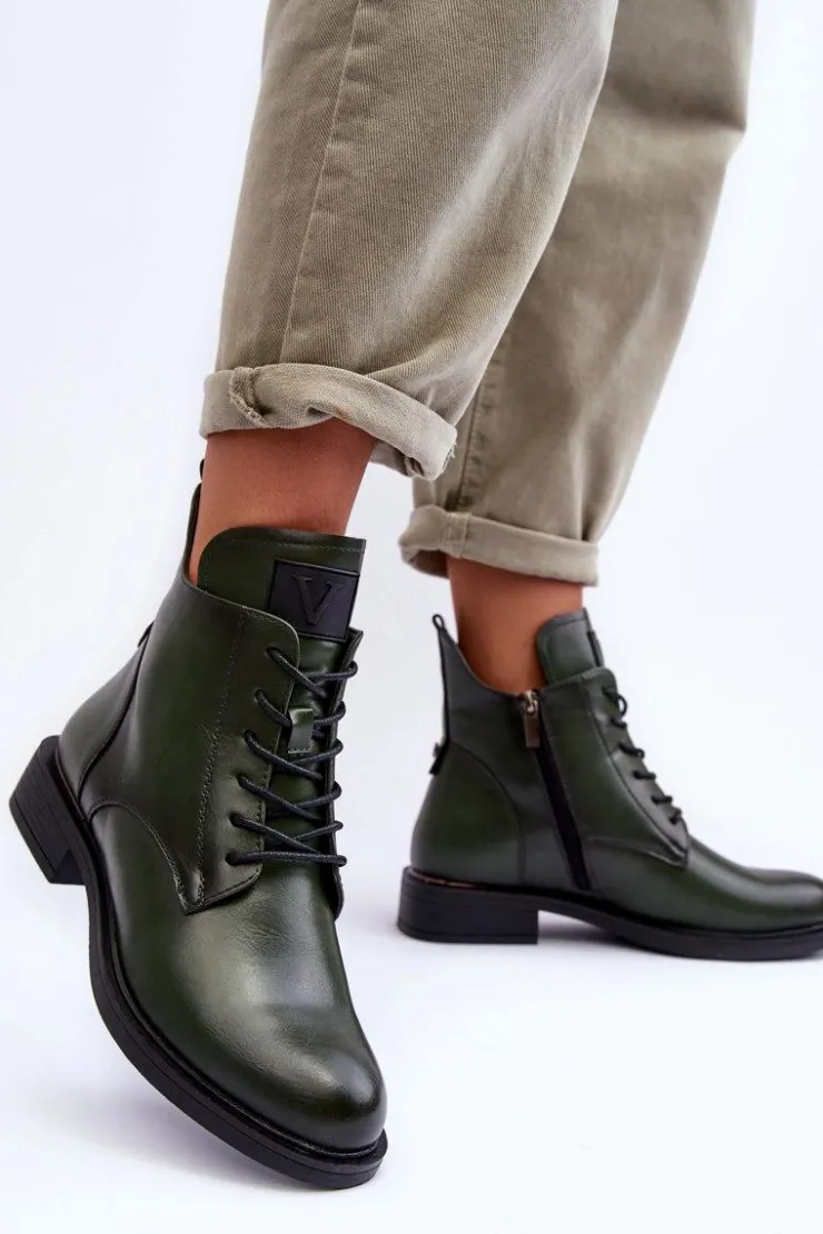 Buty damskie Vinceza Botki Płaskie|Botki Workery*Skórzane Botki Damskie Workery Zielone Tedrick