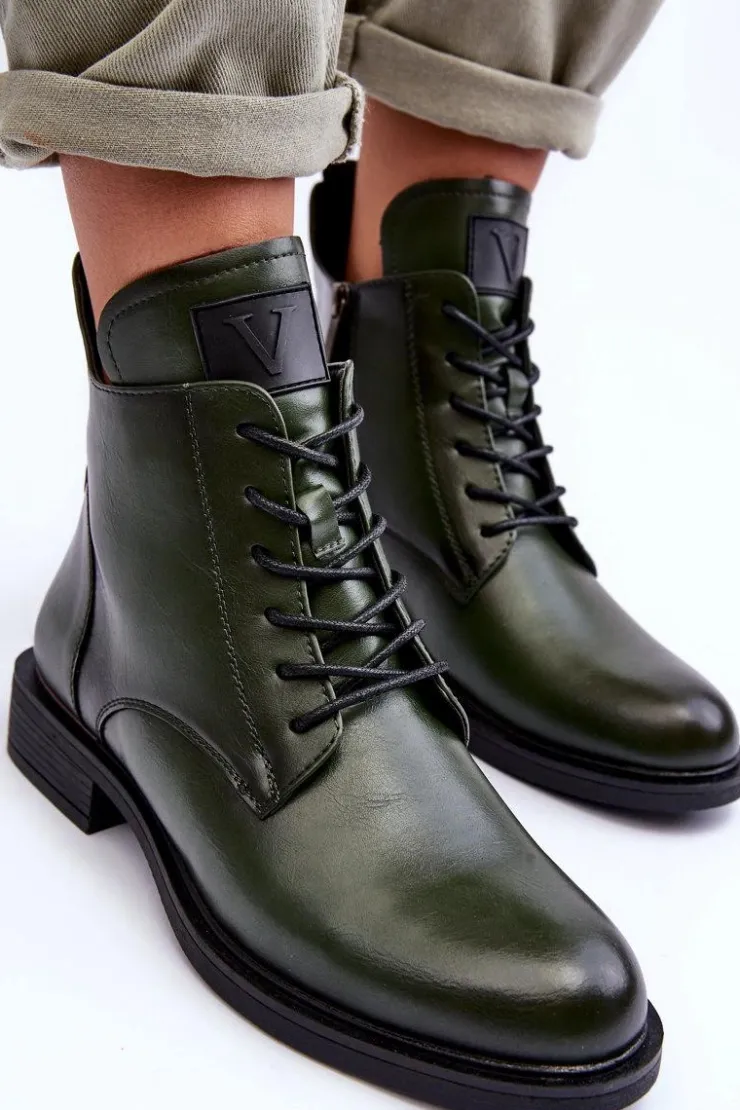 Buty damskie Vinceza Botki Płaskie|Botki Workery*Skórzane Botki Damskie Workery Zielone Tedrick