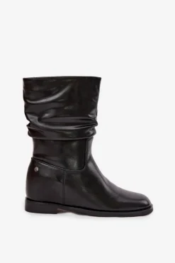 Maciejka Skórzane Botki Damskie Z Marszczeniem Ocieplane K7211-01 Czarne Czarny