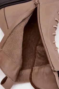 Boto Botki Ocieplane|Botki Skórzane*Skórzane Botki Damskie Z Ozdobą Ocieplane Beżowe Ulrika Beżowy