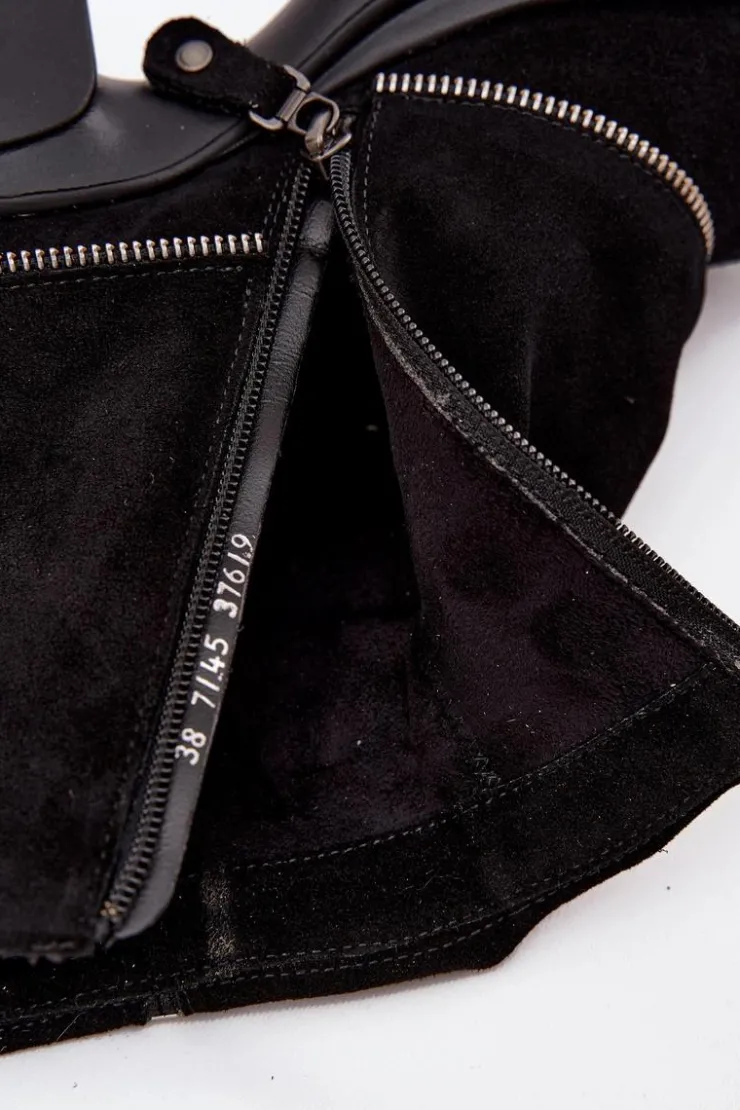 Maciejka Botki Ocieplane|Botki Maciejka*Skórzane Botki Damskie Z Wywiniętą Cholewką 07145-01 Czarne Czarny