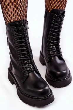 Damskie Big Star Shoes Skórzane Botki Glany Big Star KK274494 Czarne