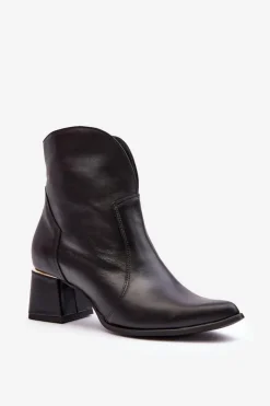 Boto Botki Na Słupku|Botki Na Obcasie*Skórzane Botki Kowbojki Damskie Na Obcasie Czarne Lewski 3166/B/2