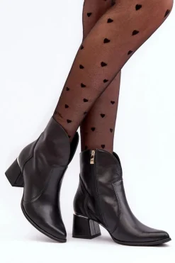 Boto Botki Na Słupku|Botki Na Obcasie*Skórzane Botki Kowbojki Damskie Na Obcasie Czarne Lewski 3166/B/2
