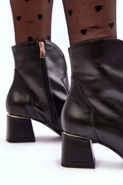 Boto Botki Na Słupku|Botki Na Obcasie*Skórzane Botki Kowbojki Damskie Na Obcasie Czarne Lewski 3166/B/2