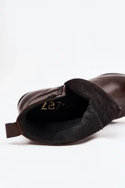 Online Zazoo Skórzane Botki Kowbojki Damskie Na Słupku Ocieplane 60565 Czekoladowe Brązowy